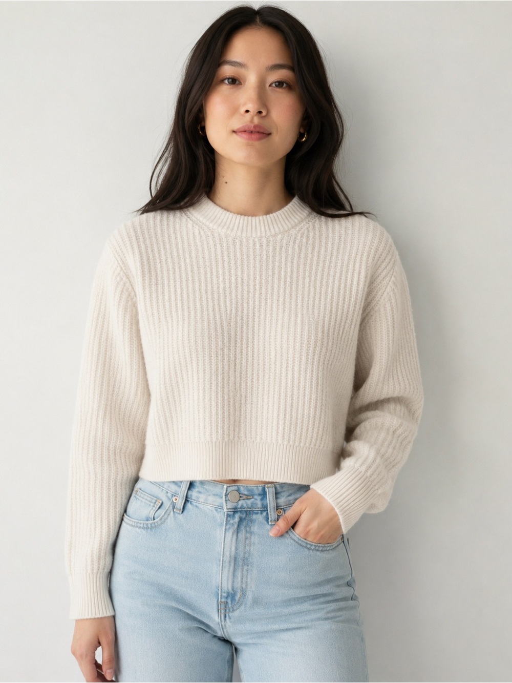 Aritzia Wilfred Maria 100% Merino Wool Ribbed Sweater Cream XS